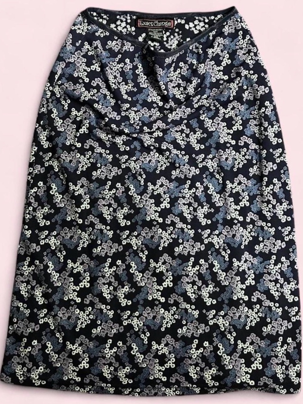 blue & white floral midi pencil skirt